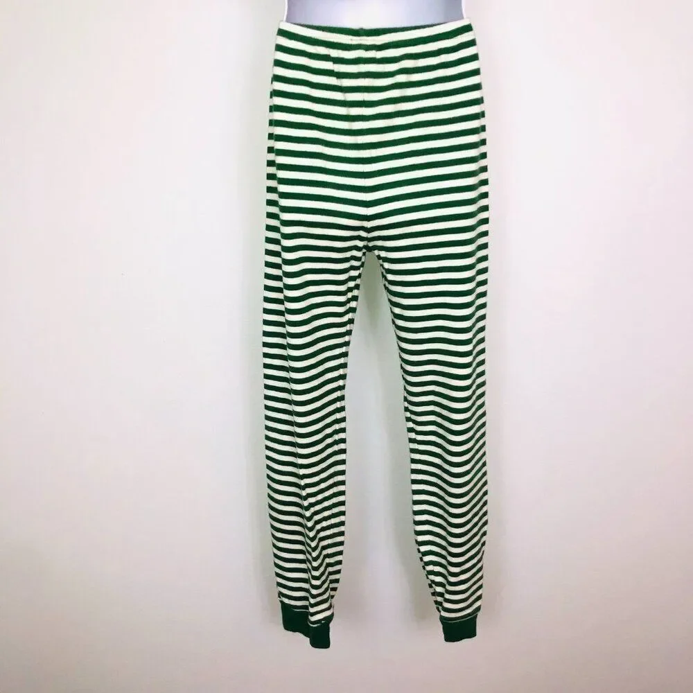 Gymboree Girls Pajamas SZ 10 Green Striped Santa Claus Christmas 2 Piece Holiday